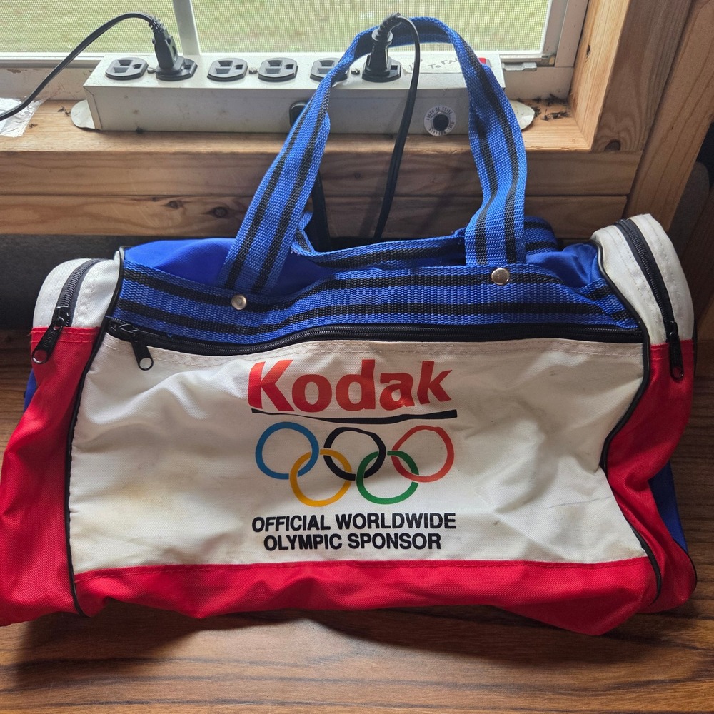 Vintage Kodak Olympic Games Duffel Bag Red White Blue Official Sponsor Canvas